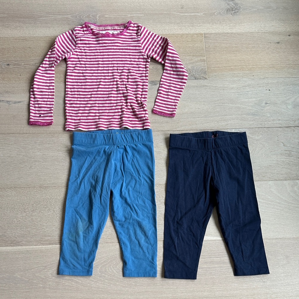 Mini Boden girls lot Striped Pink Top and Two Pairs of cropped Leggings sz 7-8